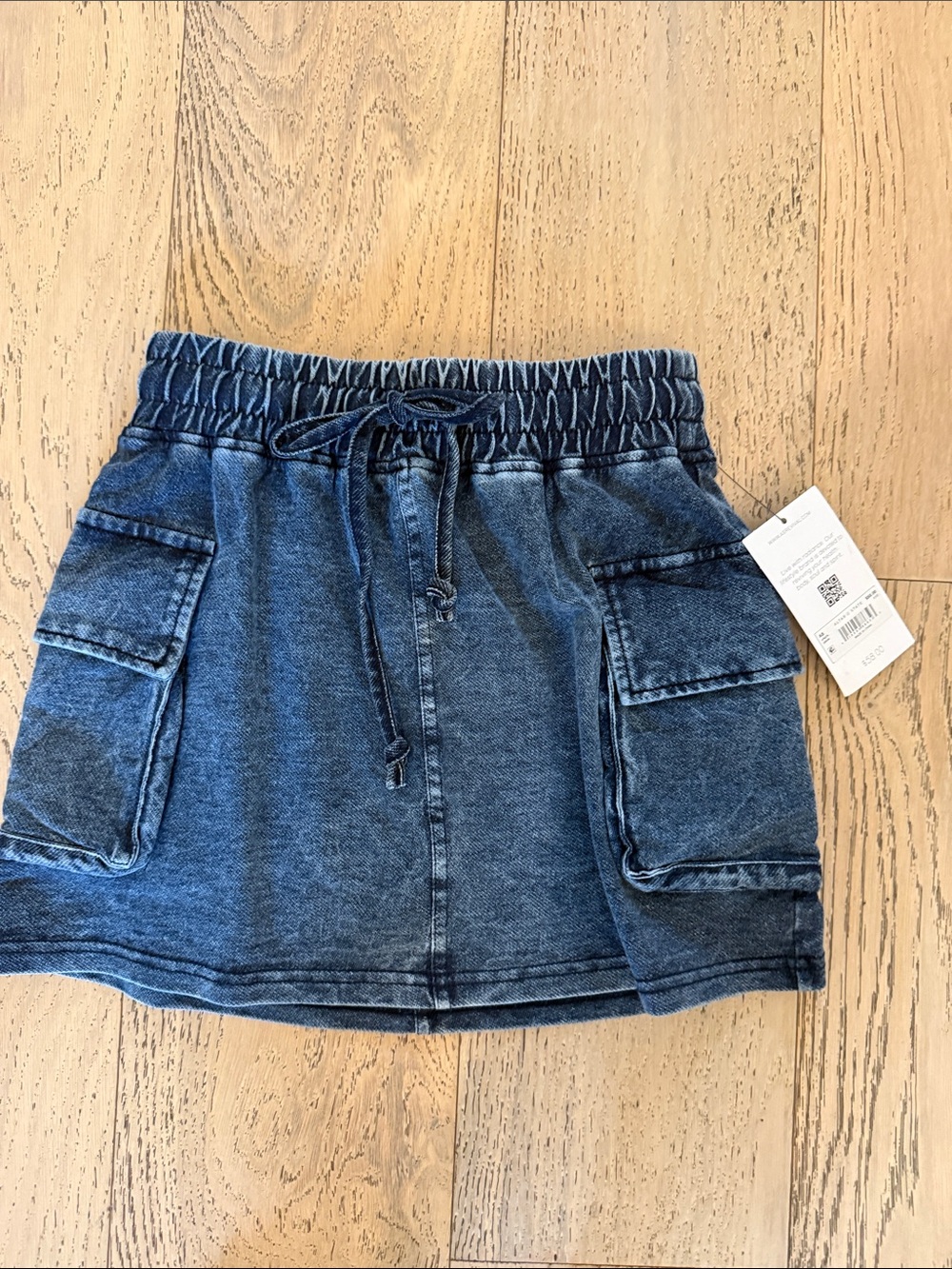 Casual Washed Blue Denim Cargo Mini Skirt